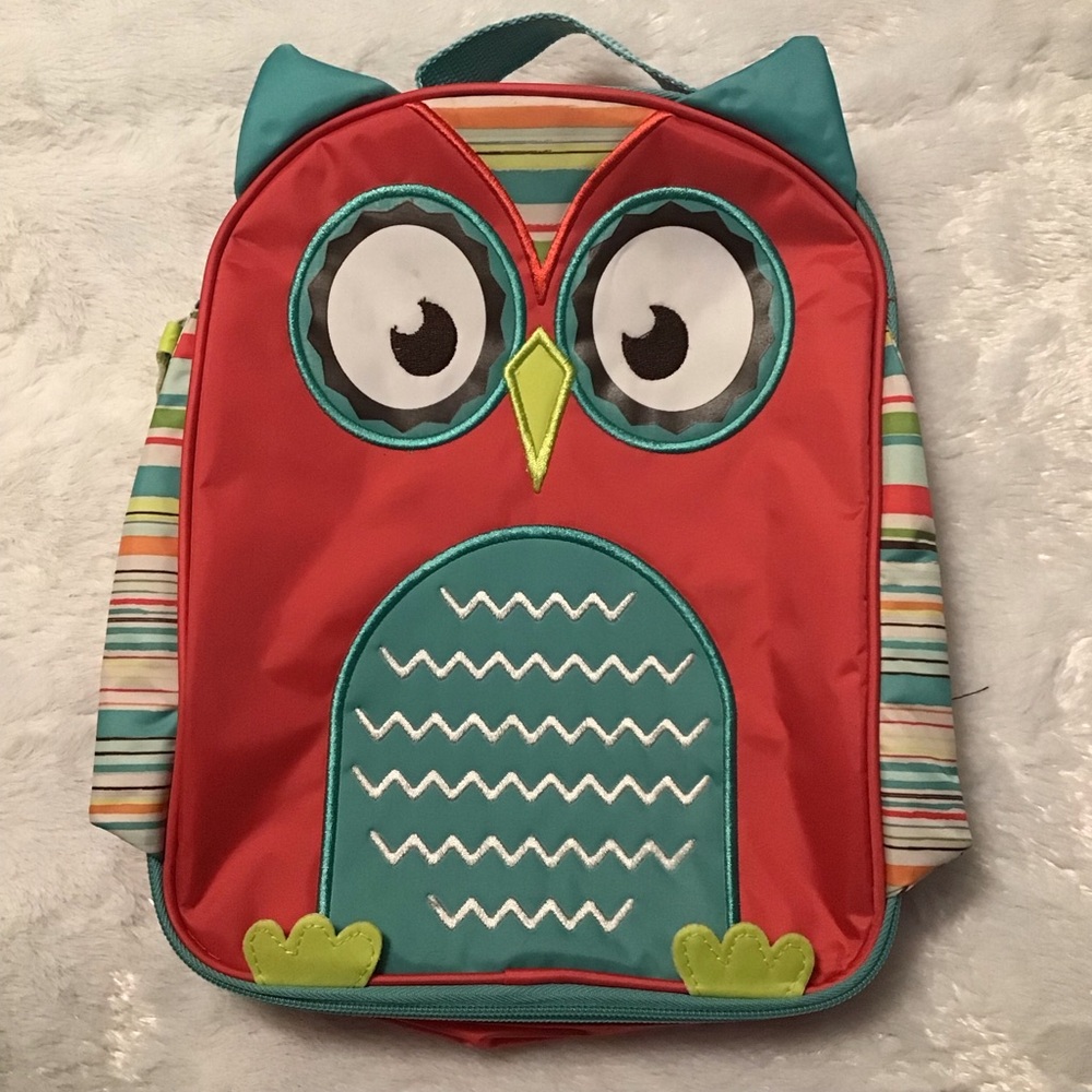 Thirty One Owl Insulated Lunch Bag.  Colorful, Red, Teal, Green.
